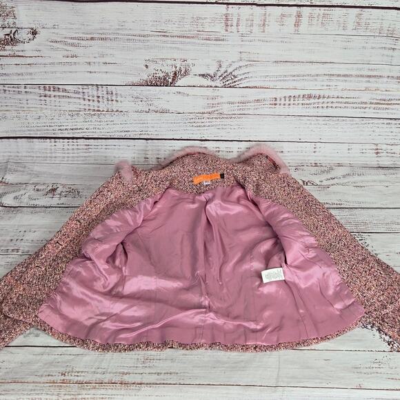 Cynthia Steffe Pink Tweed Blazer S Faux Fur Sequin Pearl Preppy Glam Lux Jacket - Picture 9 of 15